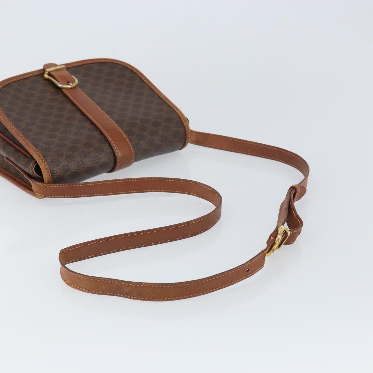 CELINE Macadam Canvas Shoulder Bag PVC Leather Brown Gold Auth bs32191