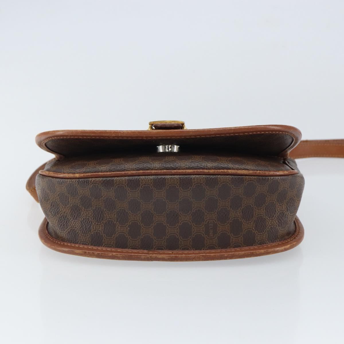 CELINE Macadam Canvas Shoulder Bag PVC Leather Brown Gold Auth bs32191