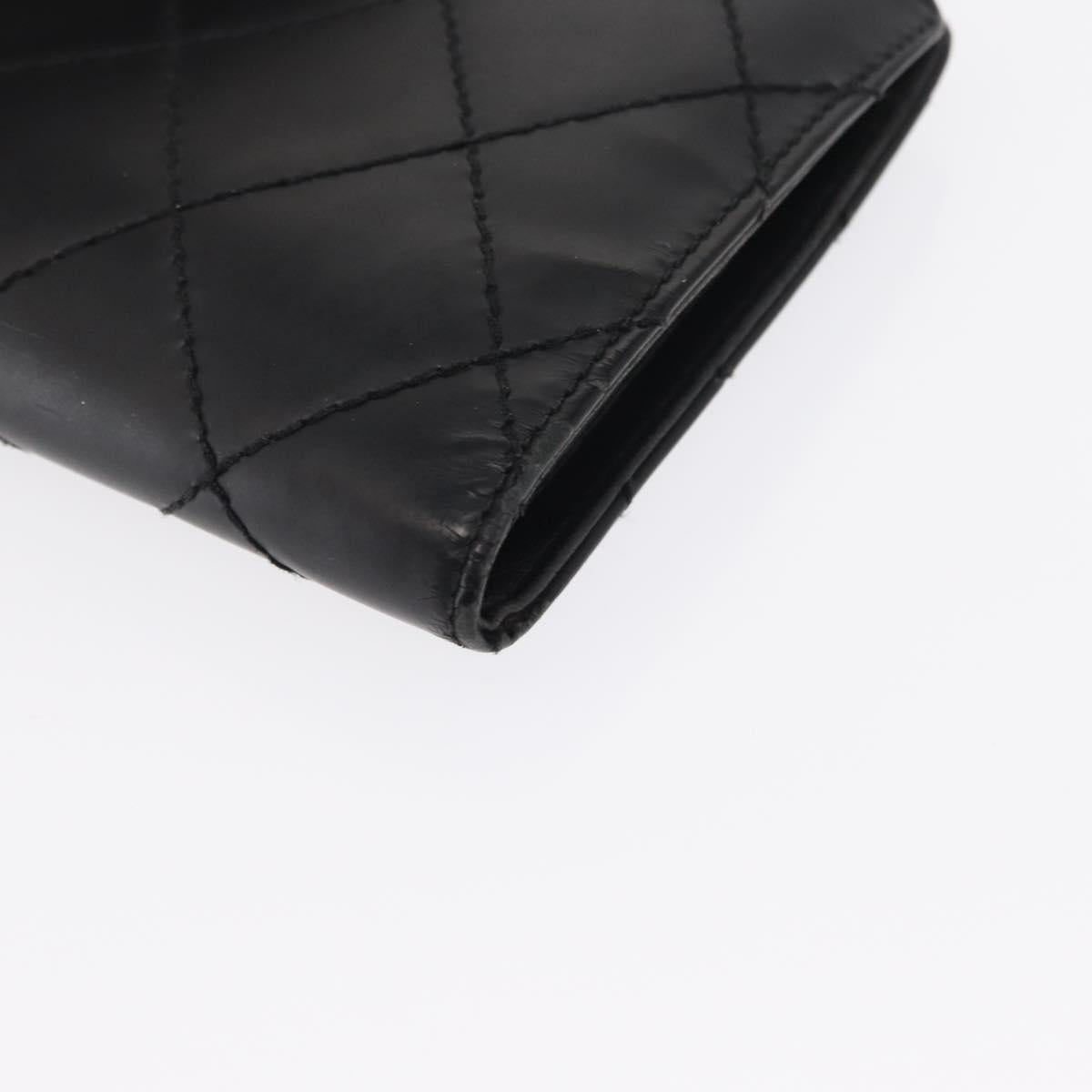 CHANEL Matelasse Long Wallet Leather Black Gold CC Auth bs32198