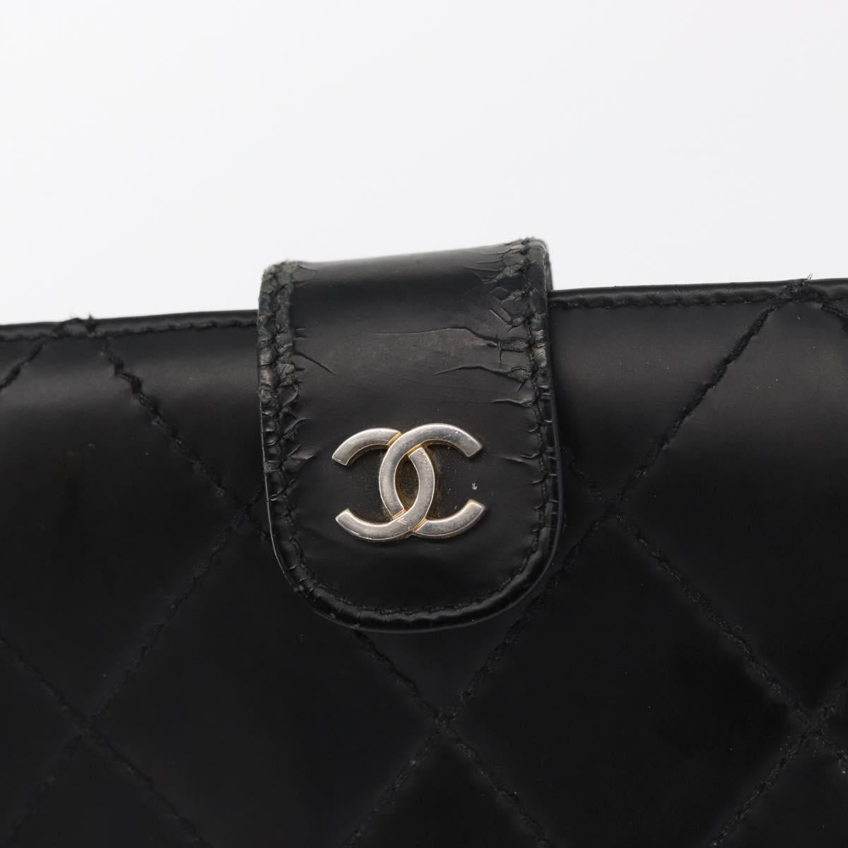 CHANEL Matelasse Long Wallet Leather Black Gold CC Auth bs32198
