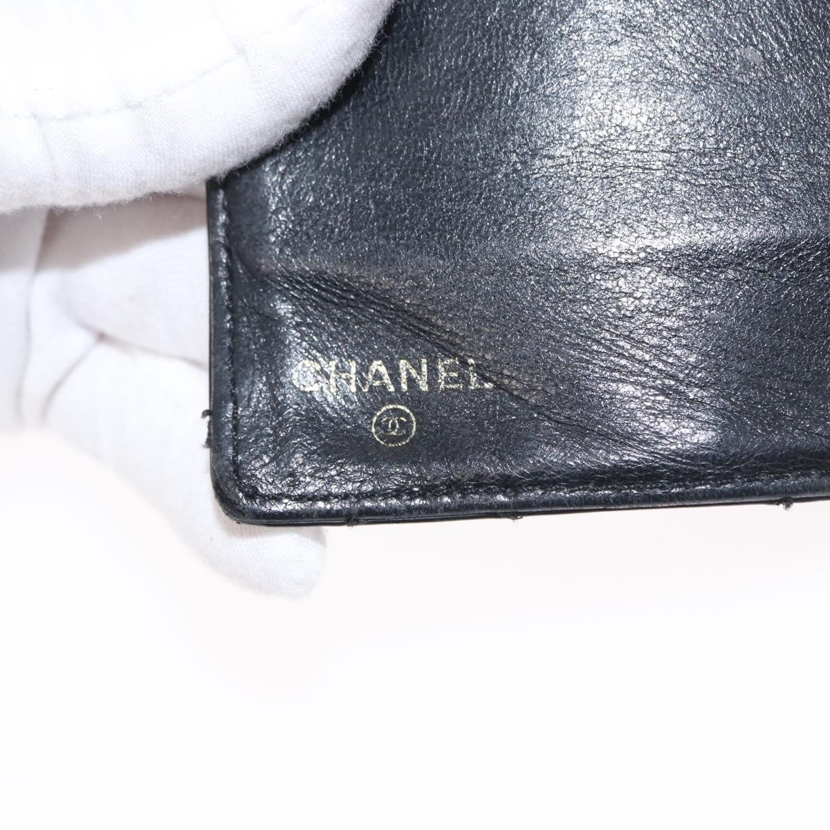 CHANEL Matelasse Long Wallet Leather Black Gold CC Auth bs32198
