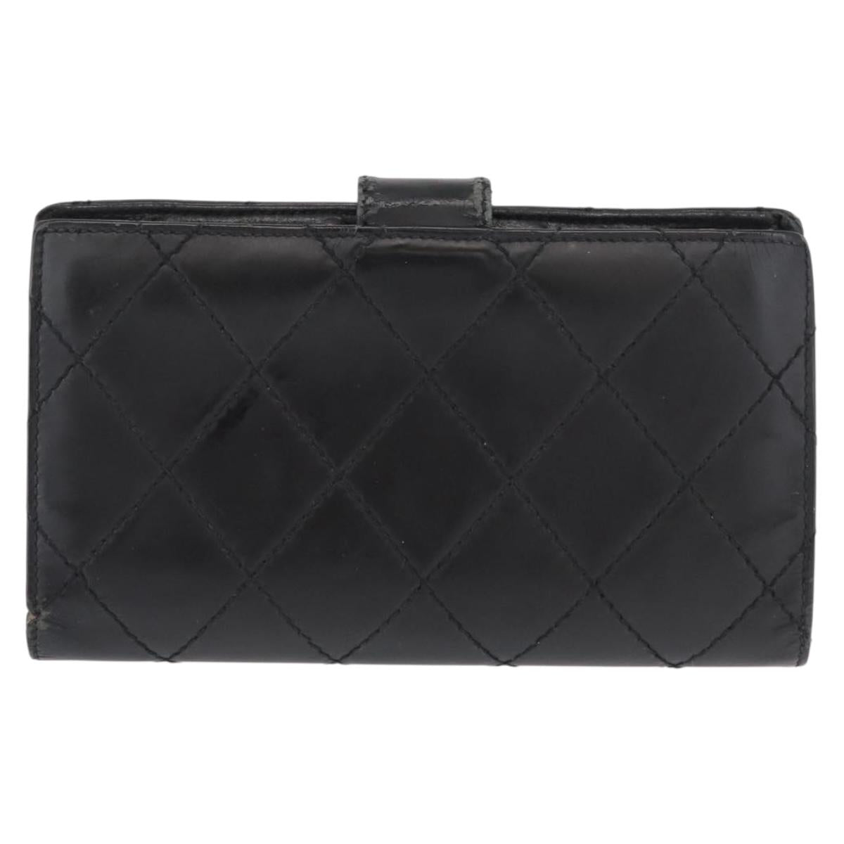 CHANEL Matelasse Long Wallet Leather Black Gold CC Auth bs32198