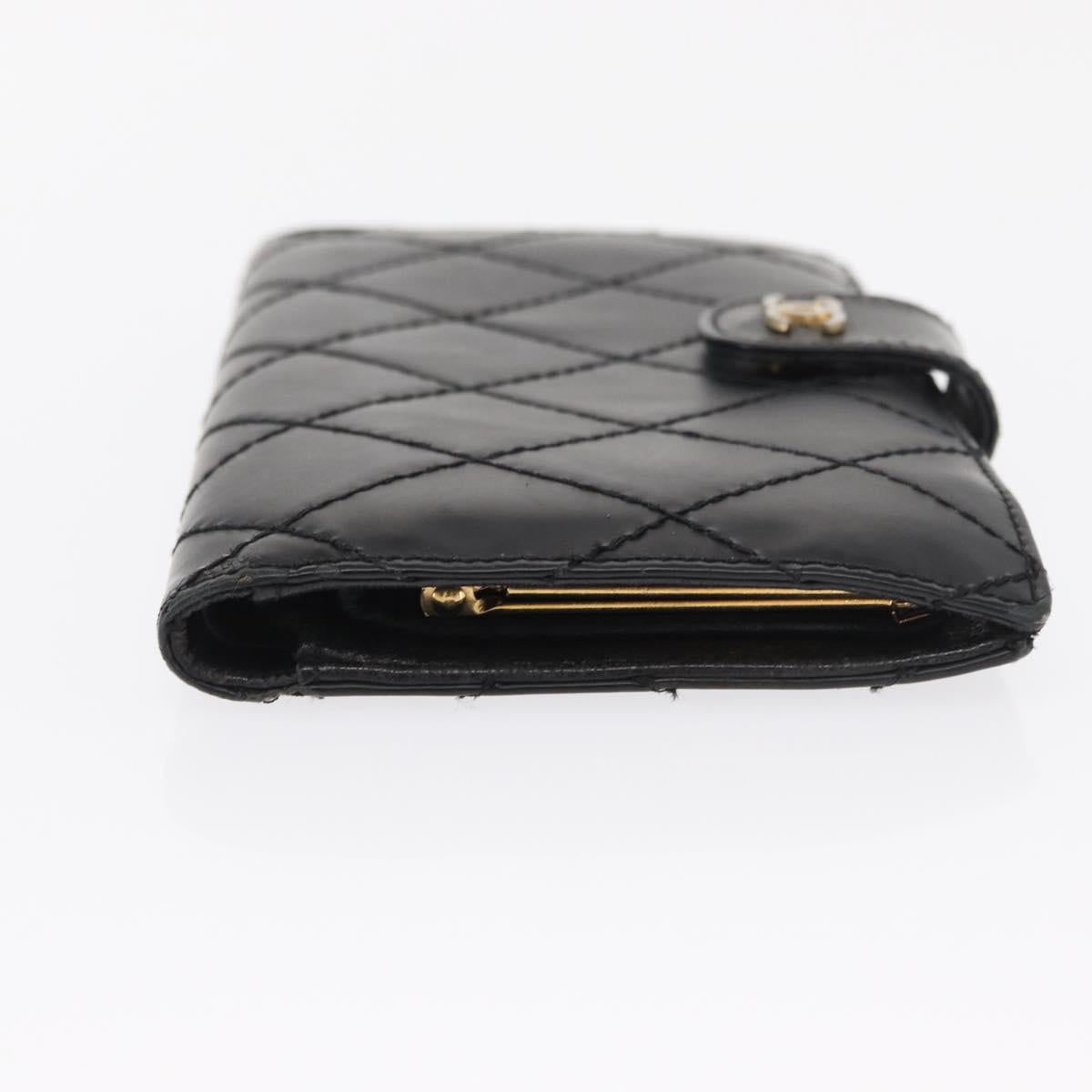 CHANEL Matelasse Long Wallet Leather Black Gold CC Auth bs32198