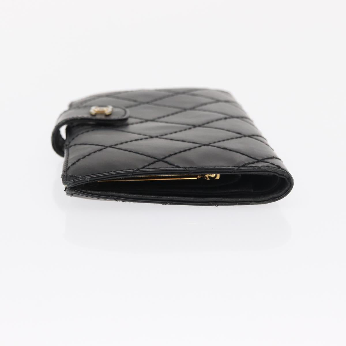 CHANEL Matelasse Long Wallet Leather Black Gold CC Auth bs32198