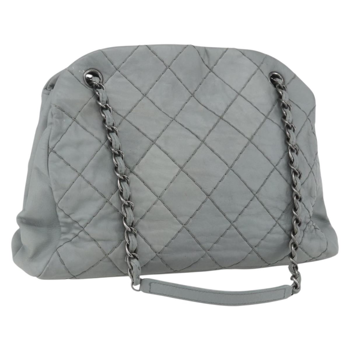 CHANEL Ultra Stitch Chain Shoulder Bag Leather Gray CC Auth bs32201