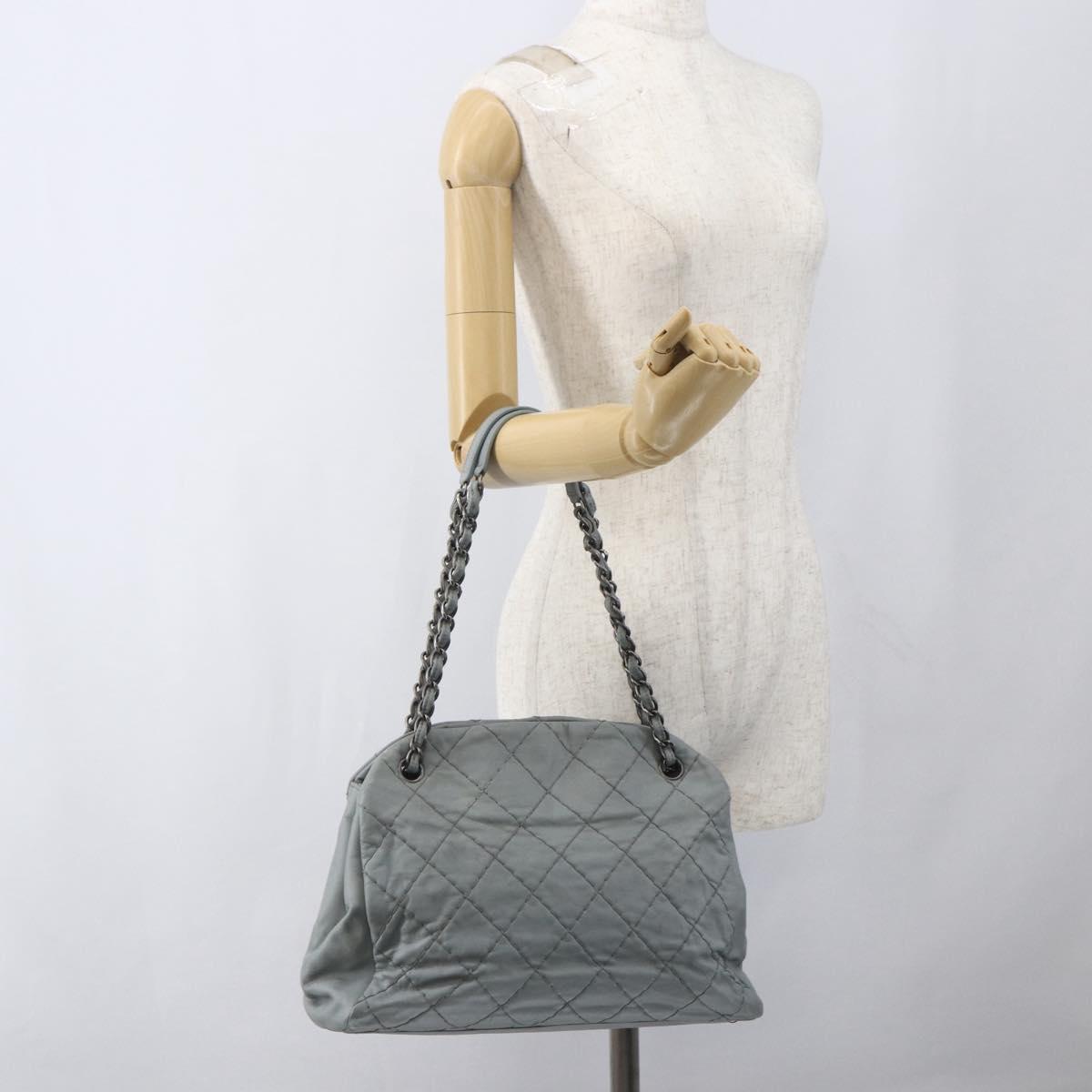 CHANEL Ultra Stitch Chain Shoulder Bag Leather Gray CC Auth bs32201