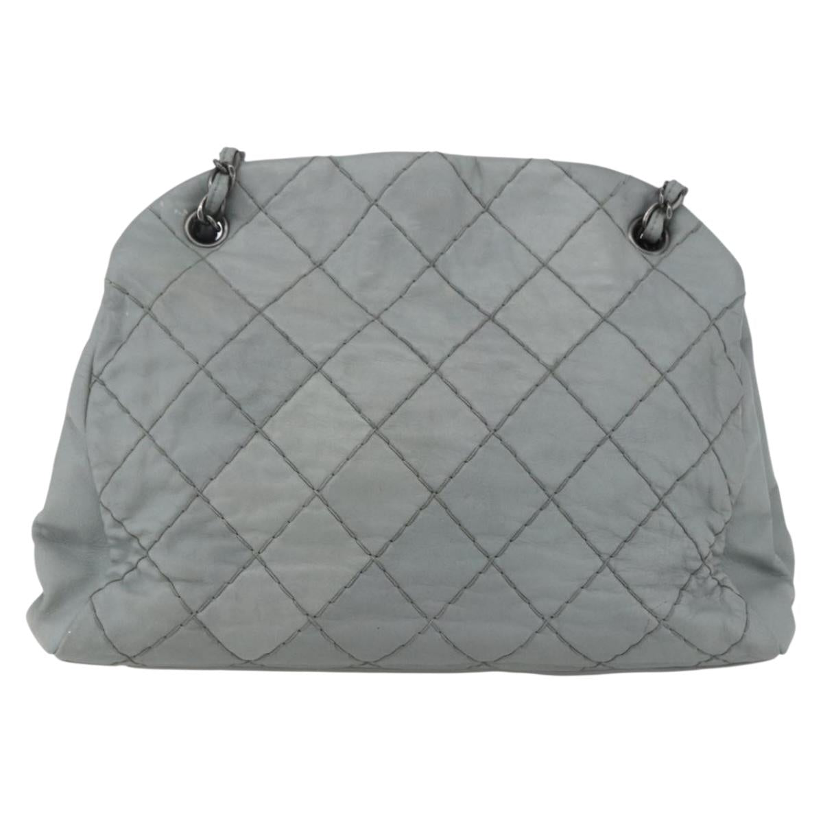 CHANEL Ultra Stitch Chain Shoulder Bag Leather Gray CC Auth bs32201