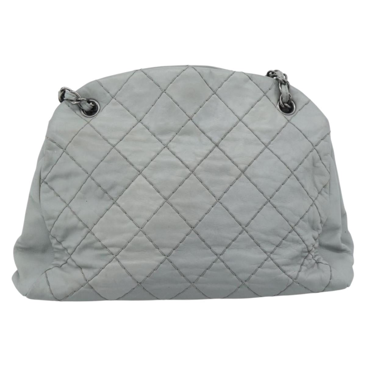 CHANEL Ultra Stitch Chain Shoulder Bag Leather Gray CC Auth bs32201