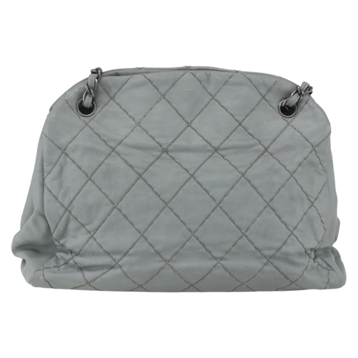 CHANEL Ultra Stitch Chain Shoulder Bag Leather Gray CC Auth bs32201