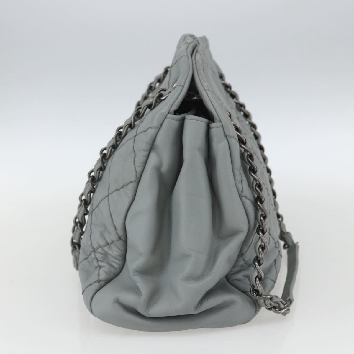 CHANEL Ultra Stitch Chain Shoulder Bag Leather Gray CC Auth bs32201