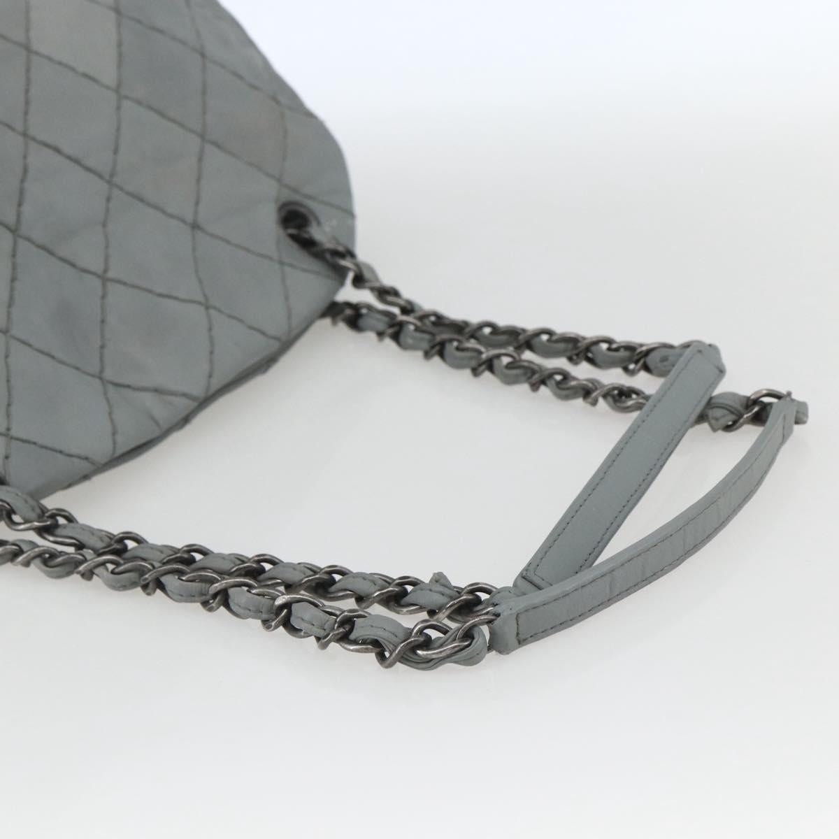 CHANEL Ultra Stitch Chain Shoulder Bag Leather Gray CC Auth bs32201