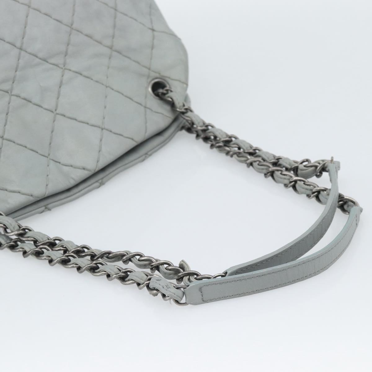 CHANEL Ultra Stitch Chain Shoulder Bag Leather Gray CC Auth bs32201