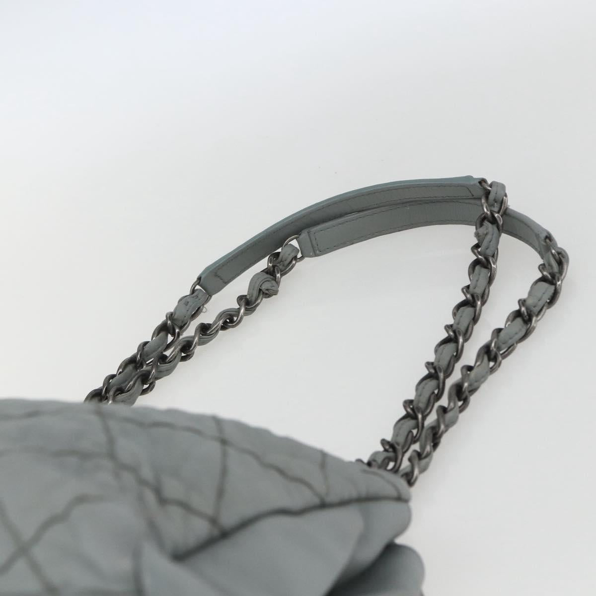 CHANEL Ultra Stitch Chain Shoulder Bag Leather Gray CC Auth bs32201