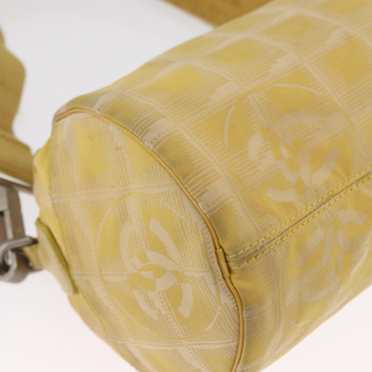 CHANEL New Travel line Shoulder Bag Nylon Yellow Silver CC Auth bs32204