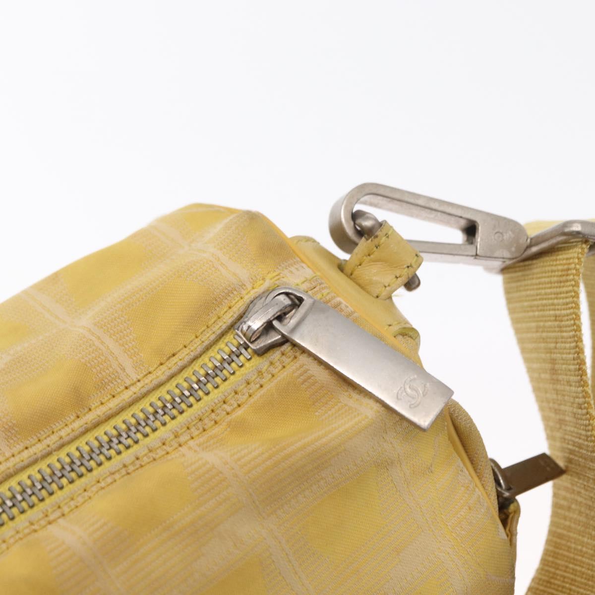 CHANEL New Travel line Shoulder Bag Nylon Yellow Silver CC Auth bs32204