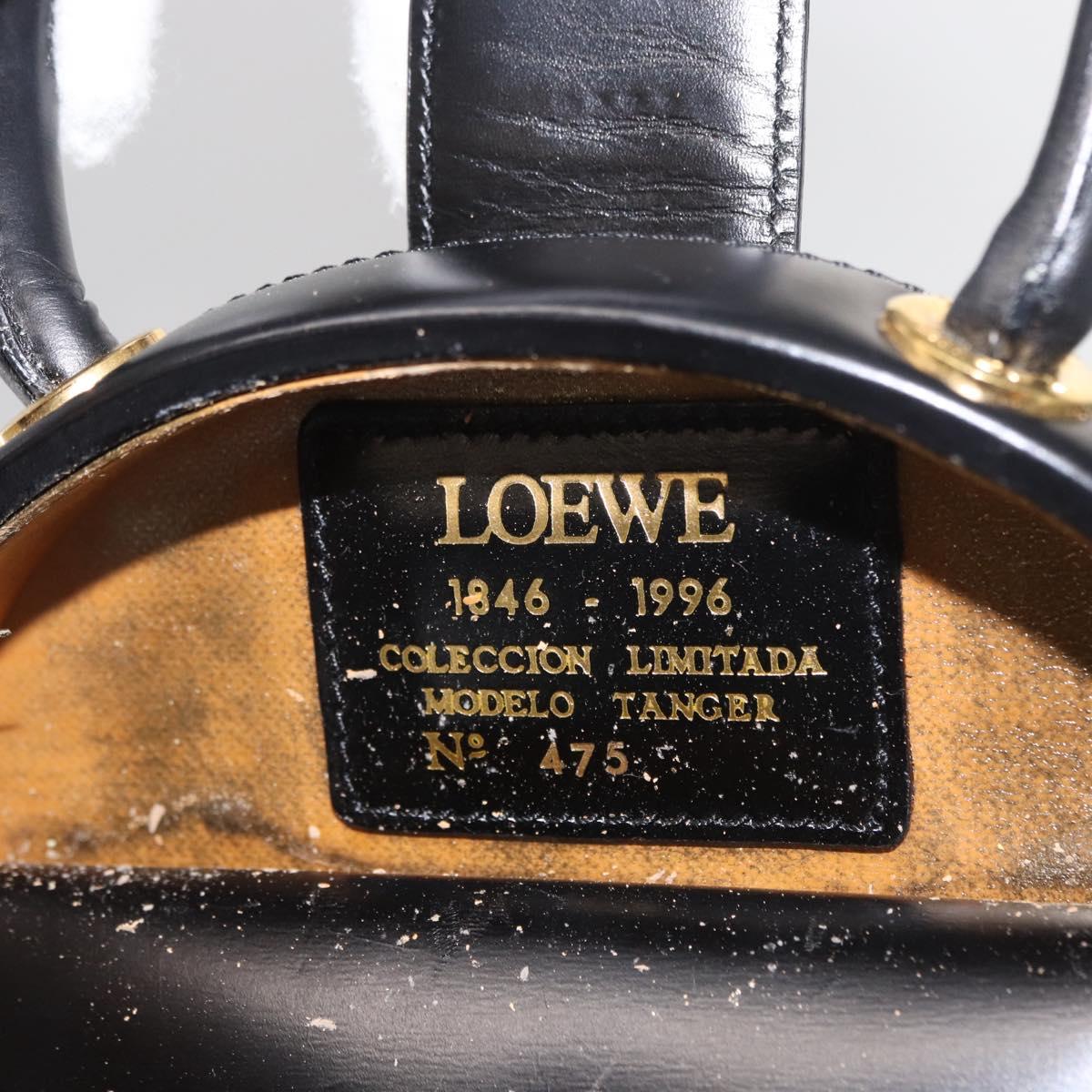 LOEWE Anagram Hand Bag Leather Black Gold Auth bs32207