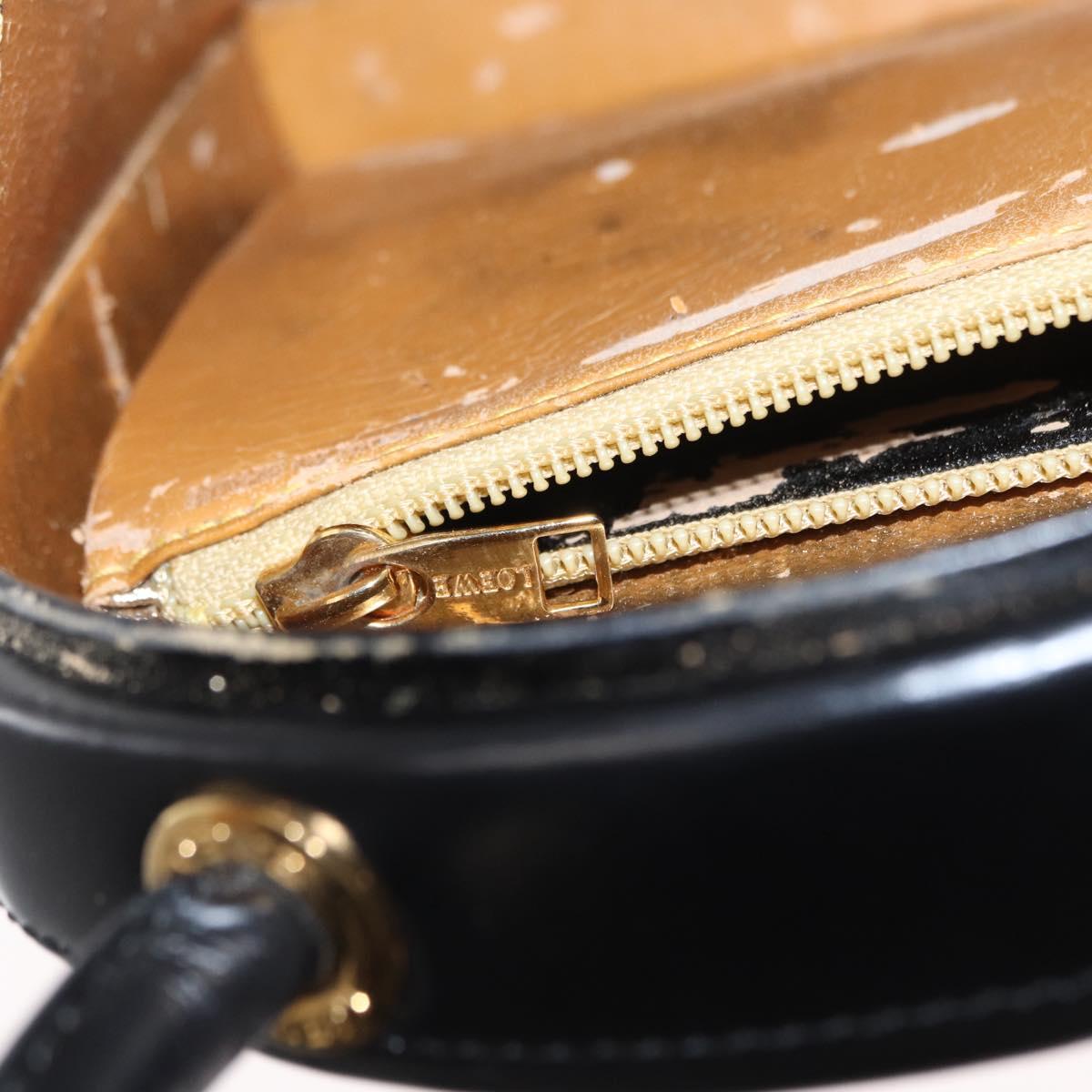 LOEWE Anagram Hand Bag Leather Black Gold Auth bs32207