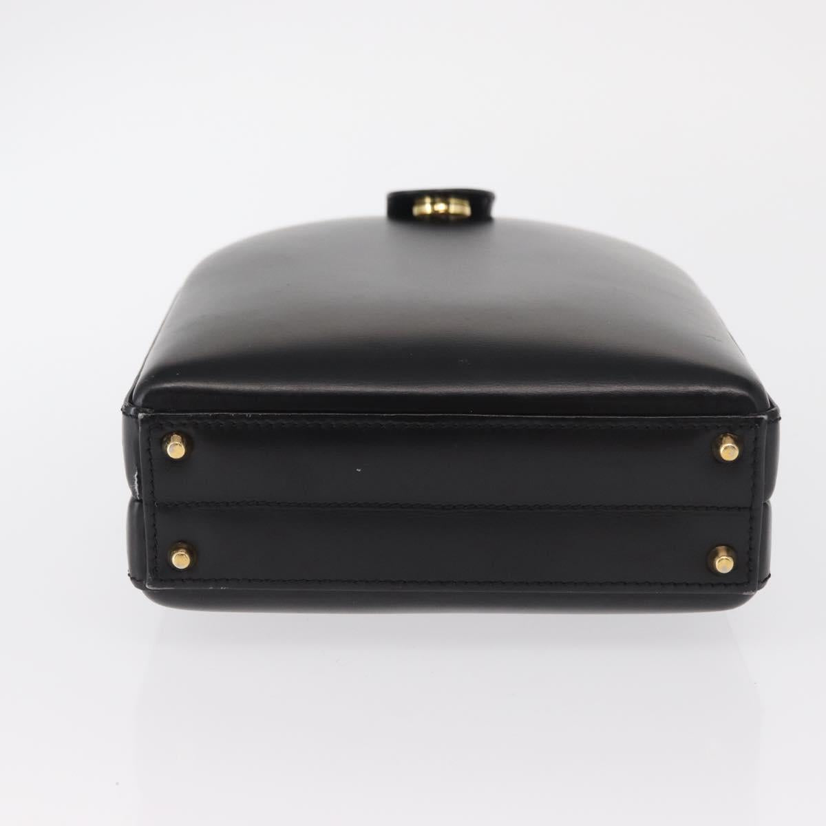 LOEWE Anagram Hand Bag Leather Black Gold Auth bs32207