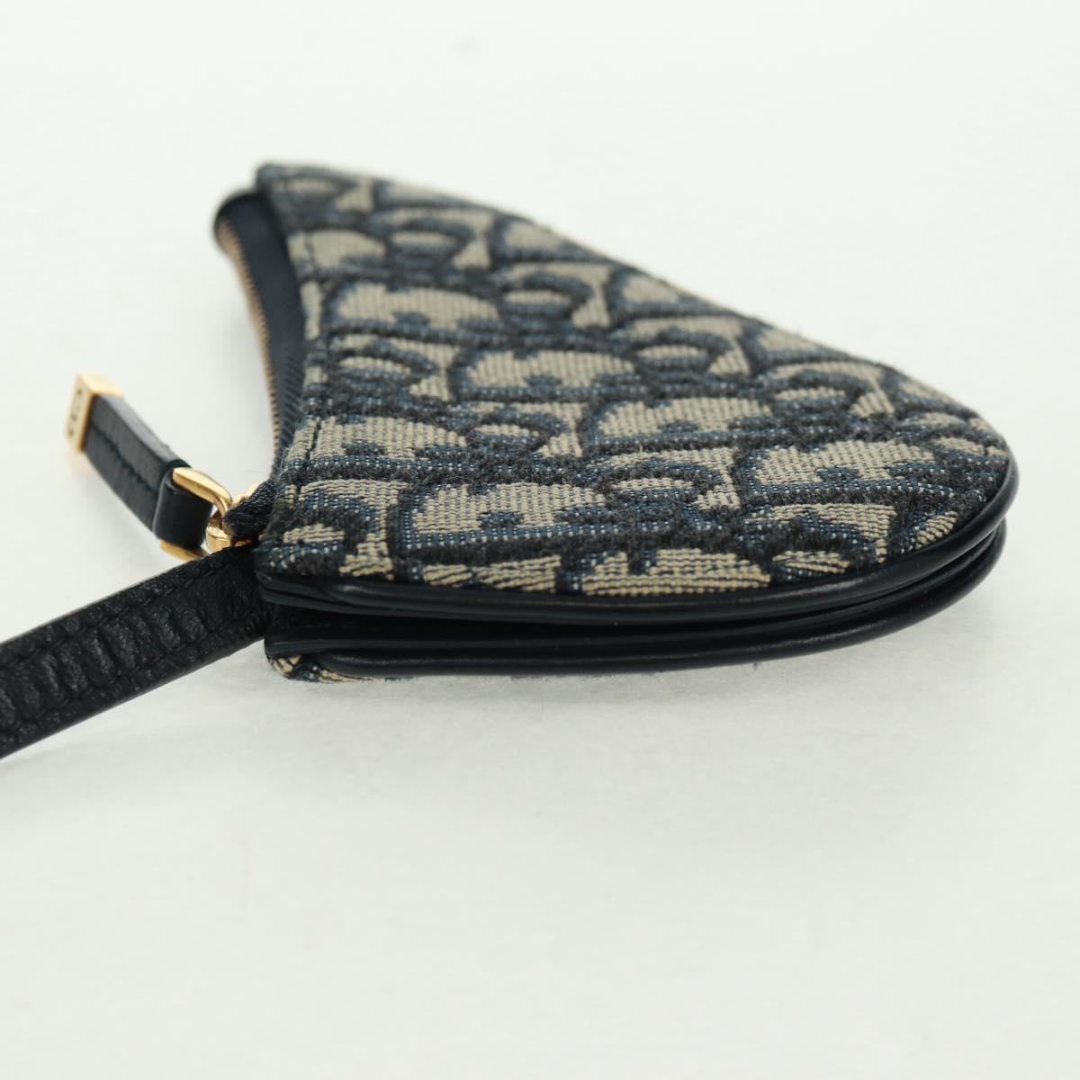 Christian Dior Trotter Canvas Saddle Pouch Navy Gold Auth bs32208V