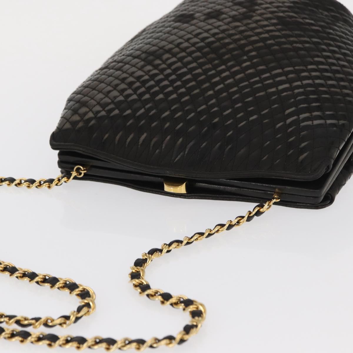 BALLY Chain Shoulder Bag Patent leather Gold Black Auth bs32211