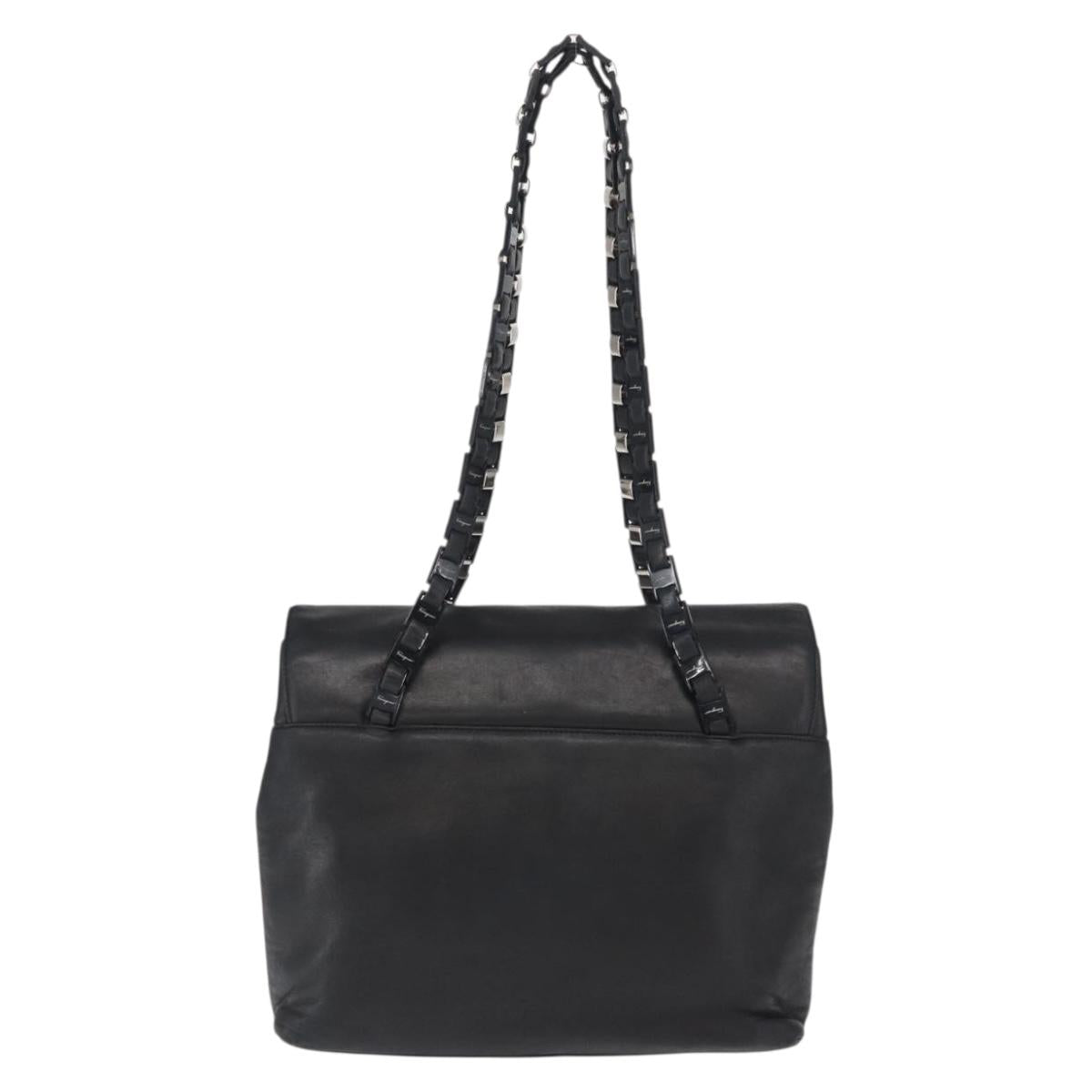 Salvatore Ferragamo Shoulder Bag Leather Black Silver Auth bs32241