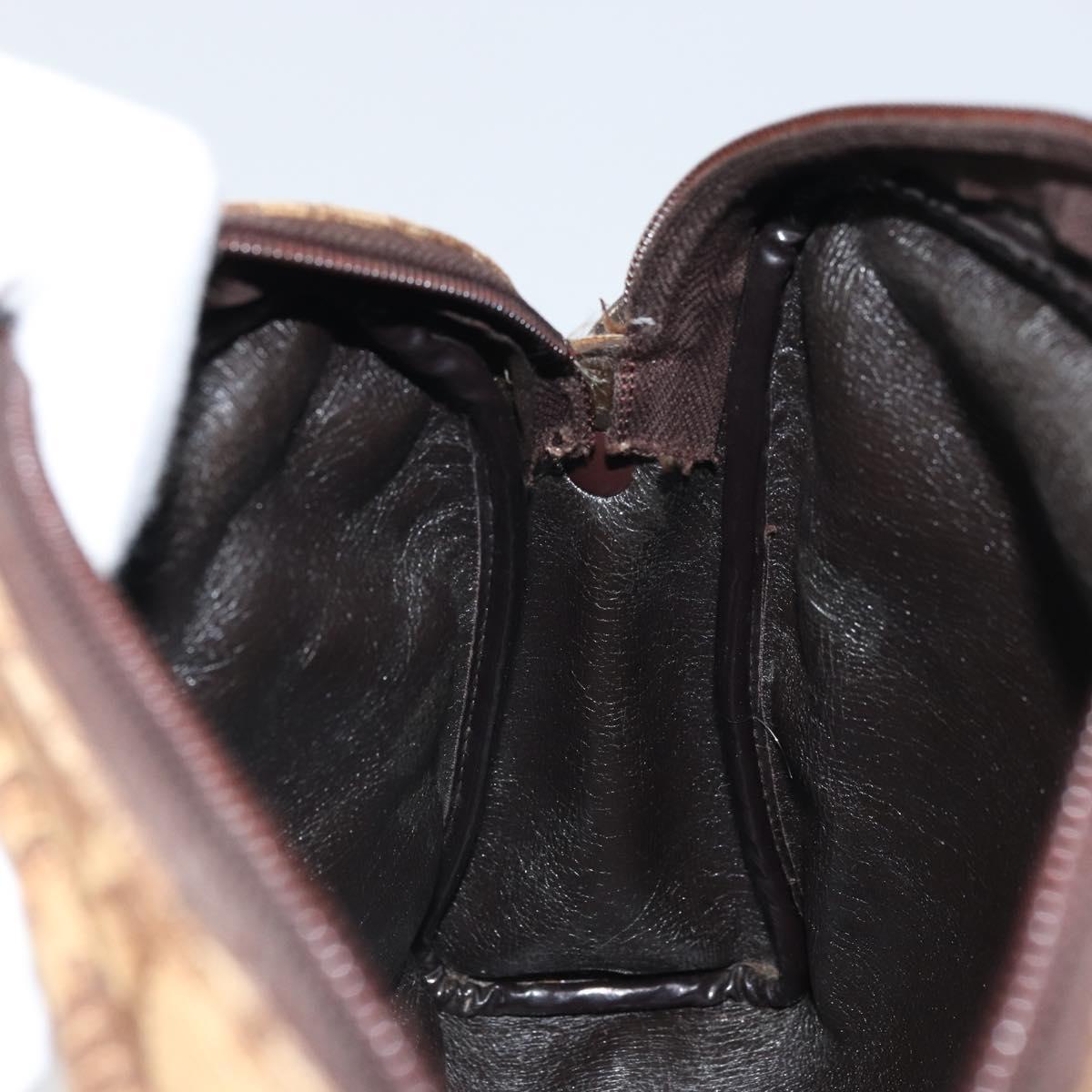 Christian Dior Trotter Canvas Shoulder Bag Brown Gold Auth bs32243