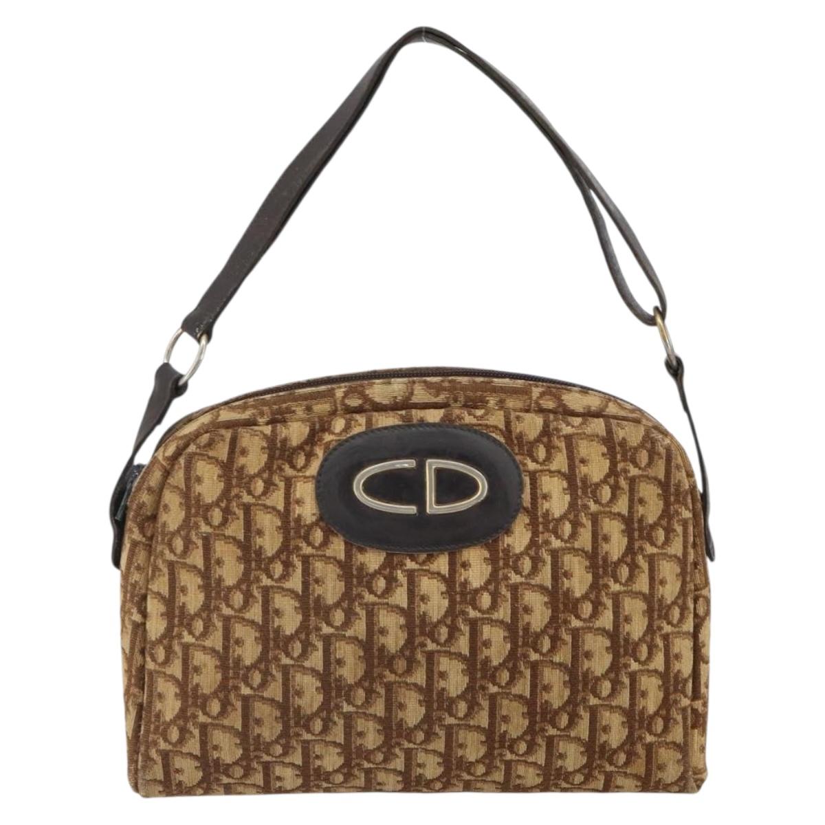 Christian Dior Trotter Canvas Shoulder Bag Brown Gold Auth bs32243
