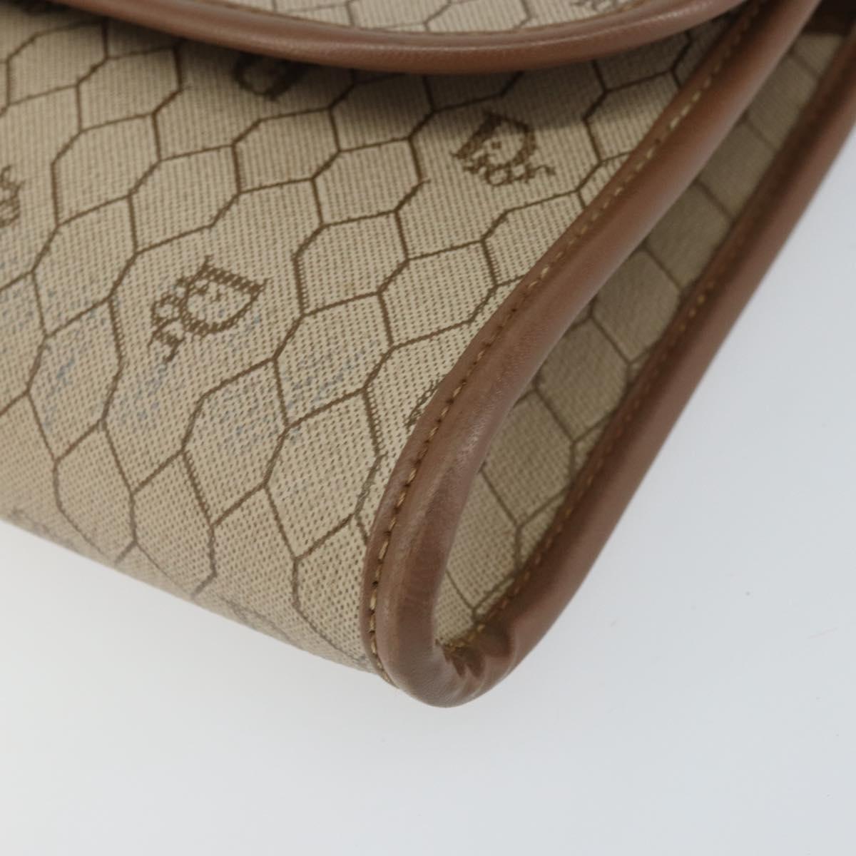 Christian Dior Honeycomb Canvas Shoulder Bag PVC Beige Gold Auth bs32244