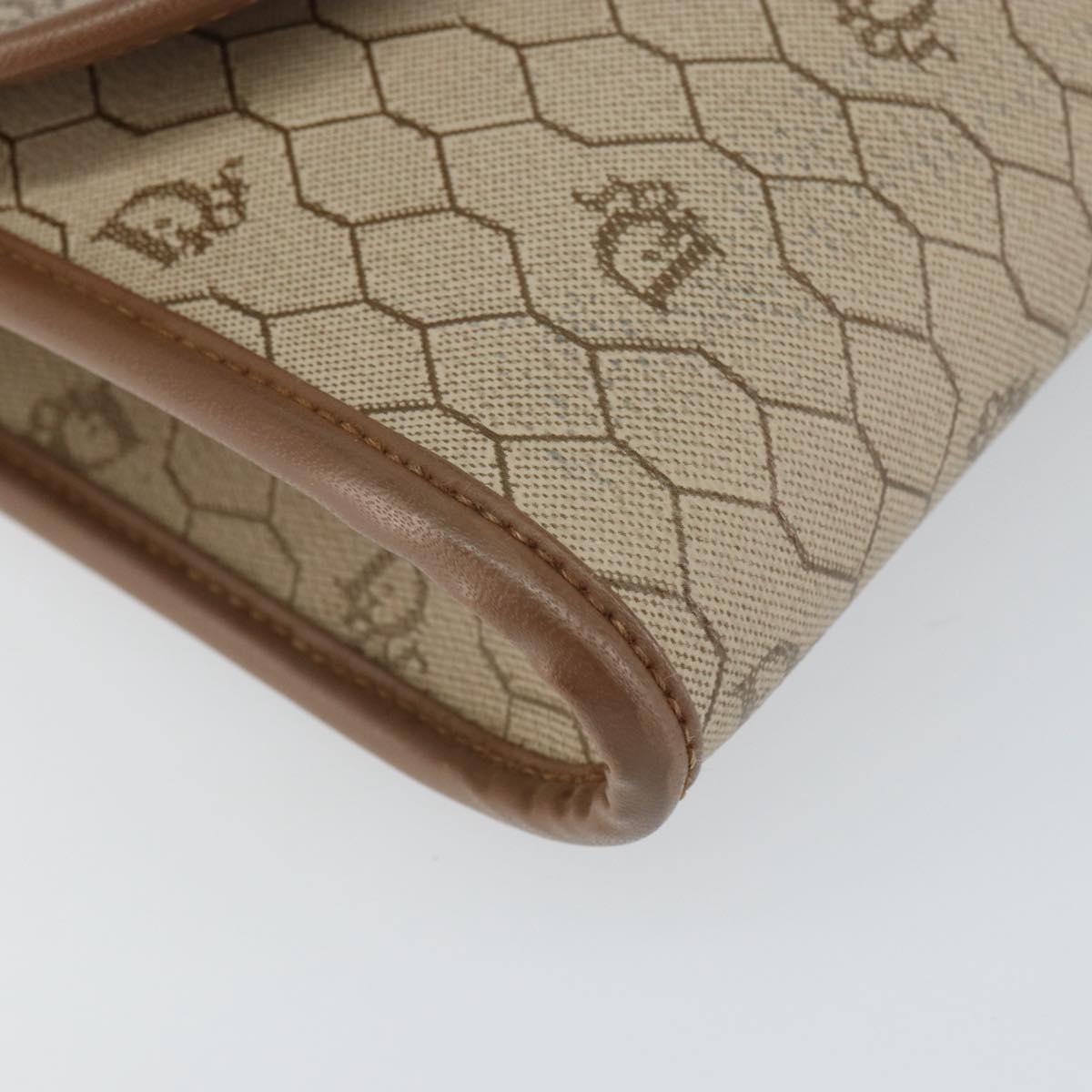 Christian Dior Honeycomb Canvas Shoulder Bag PVC Beige Gold Auth bs32244
