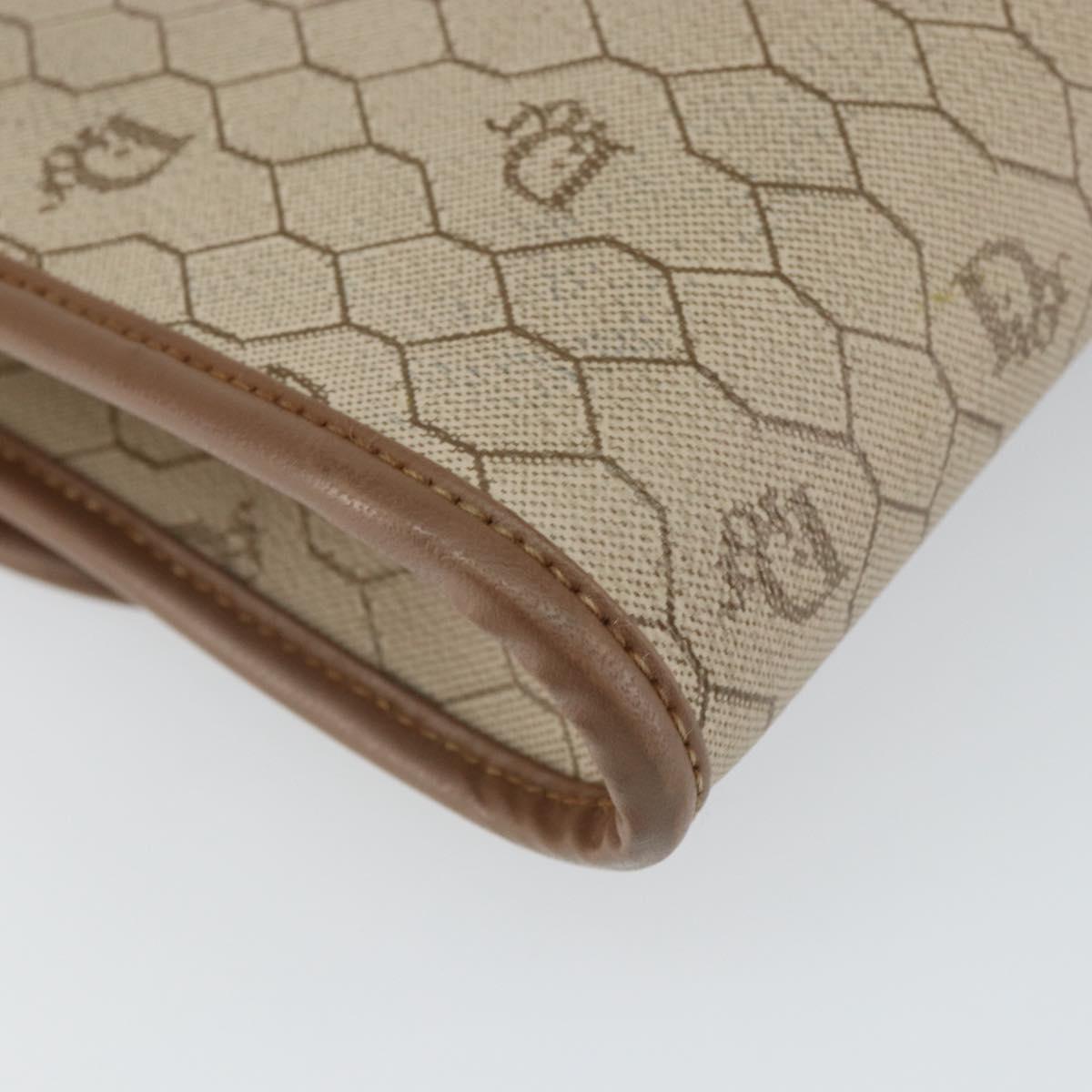 Christian Dior Honeycomb Canvas Shoulder Bag PVC Beige Gold Auth bs32244