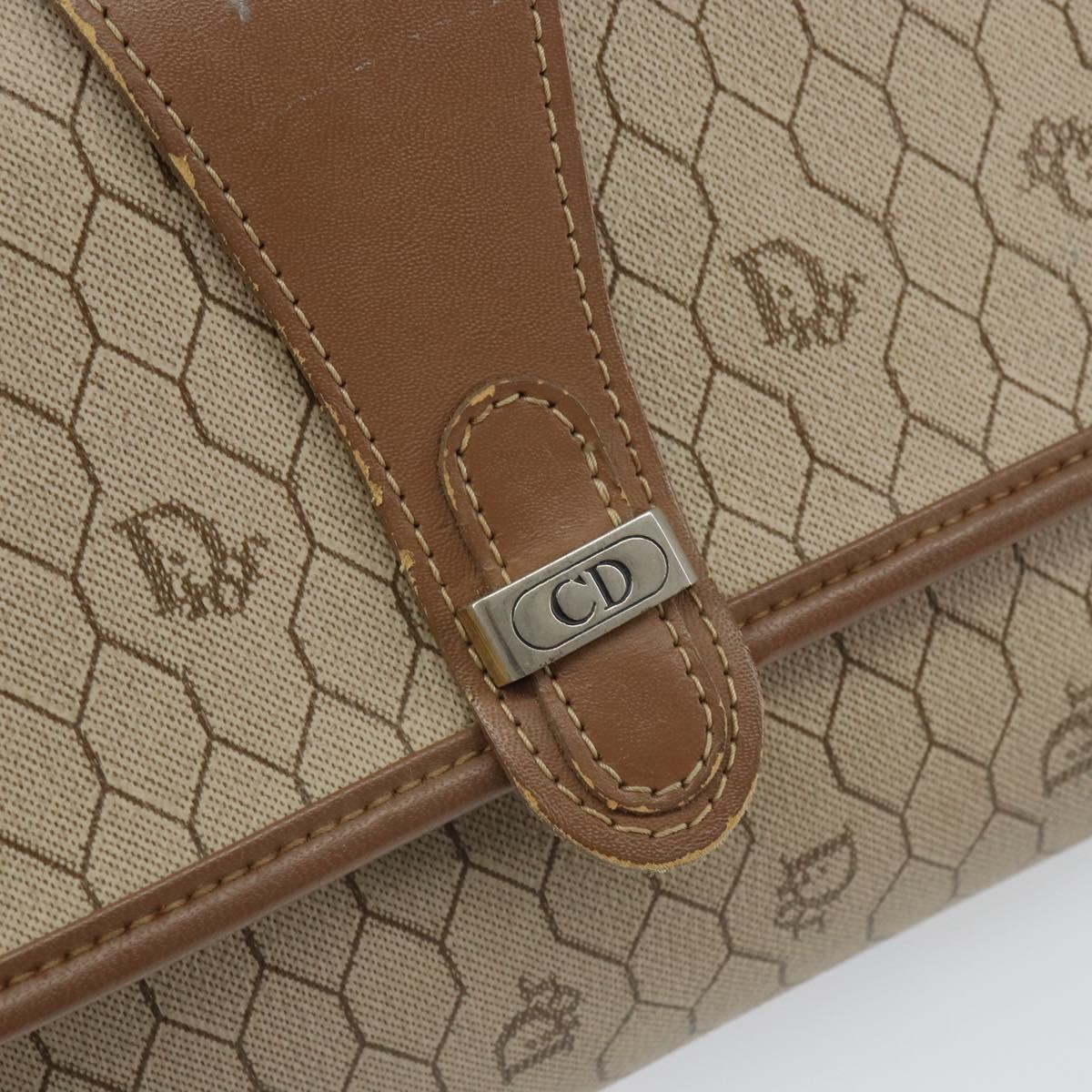 Christian Dior Honeycomb Canvas Shoulder Bag PVC Beige Gold Auth bs32244