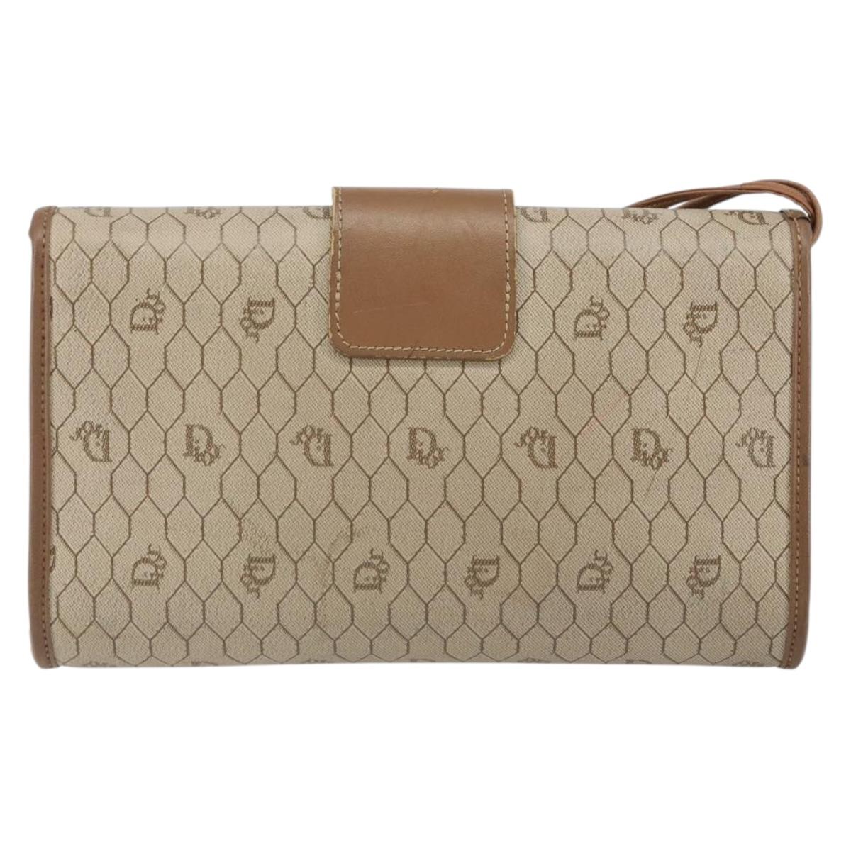 Christian Dior Honeycomb Canvas Shoulder Bag PVC Beige Gold Auth bs32244
