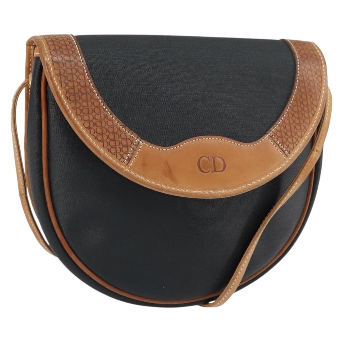 Christian Dior Shoulder Bag Canvas Black Gold Auth bs32245