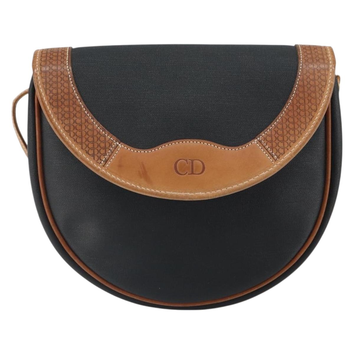 Christian Dior Shoulder Bag Canvas Black Gold Auth bs32245