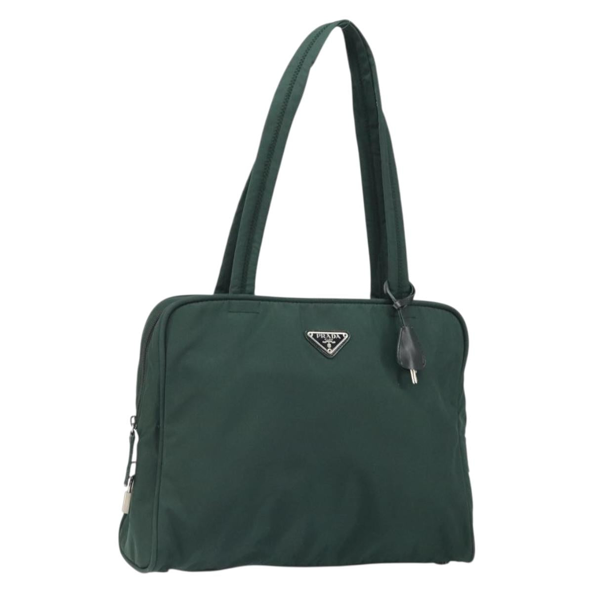 PRADA Tote Bag Nylon Green Silver Auth bs32246
