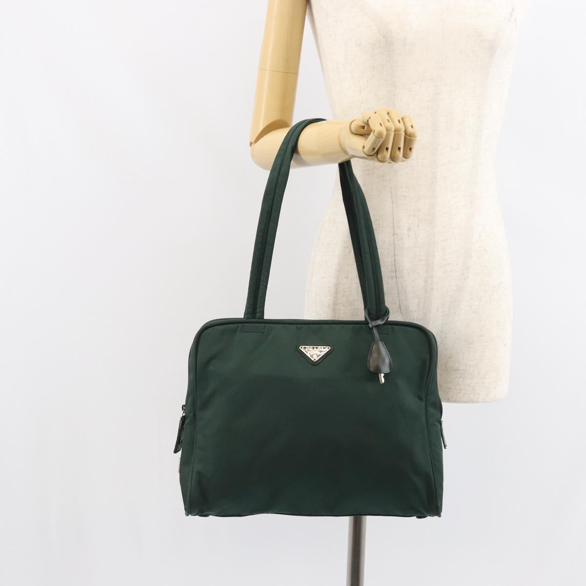 PRADA Tote Bag Nylon Green Silver Auth bs32246