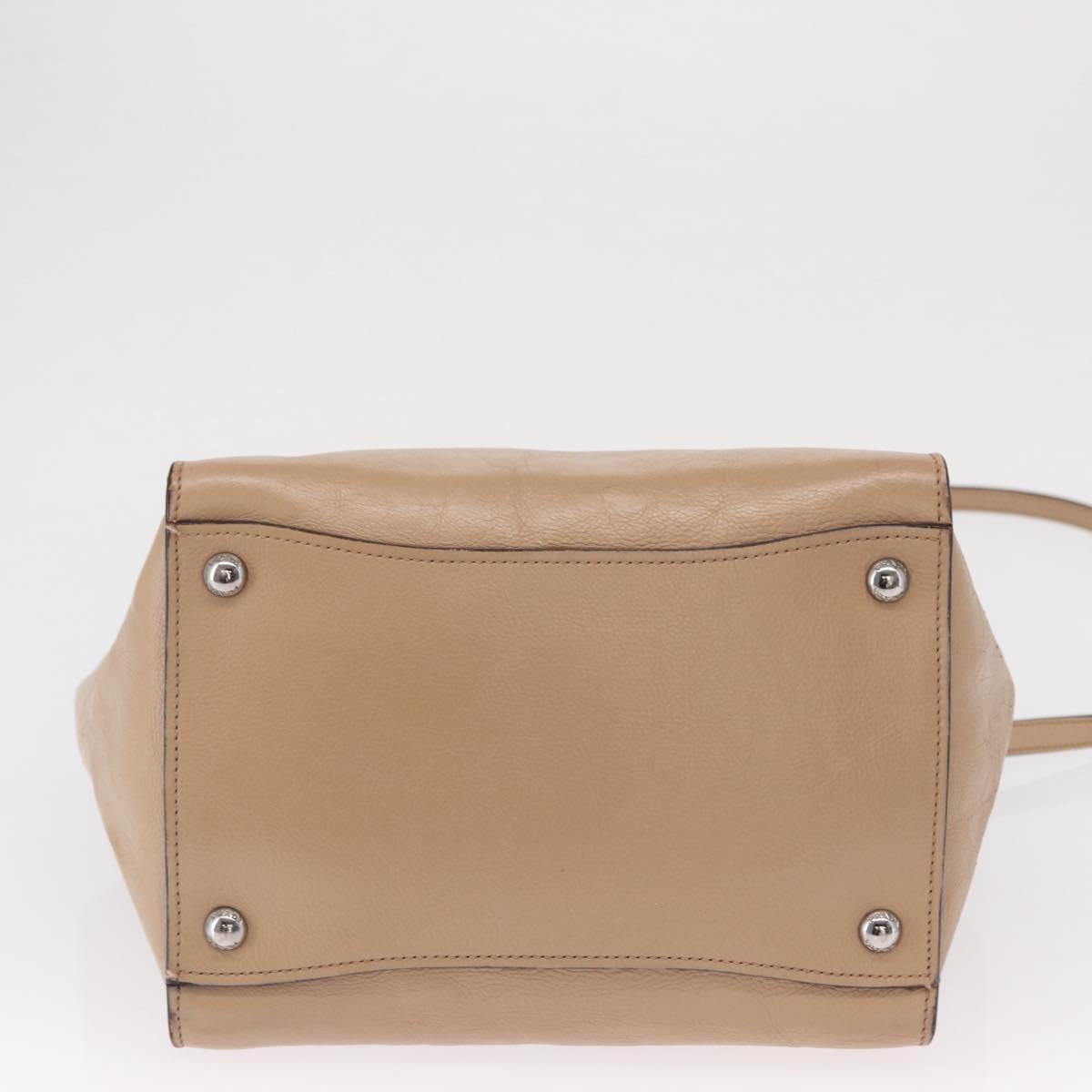 PRADA Tote Bag Leather 2way Beige Silver Auth bs32248