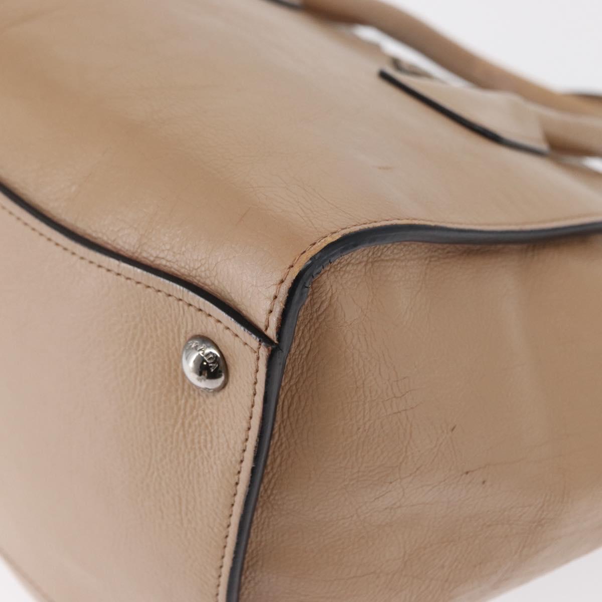 PRADA Tote Bag Leather 2way Beige Silver Auth bs32248