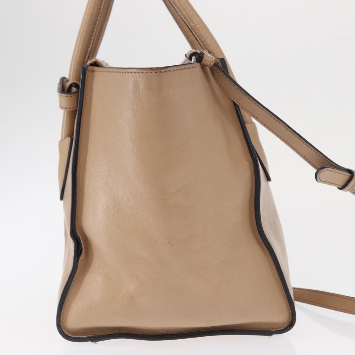 PRADA Tote Bag Leather 2way Beige Silver Auth bs32248