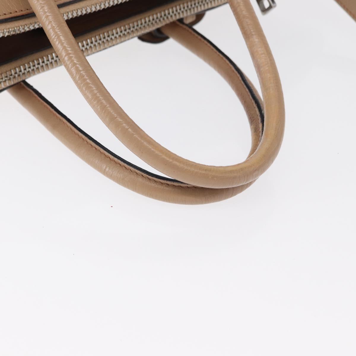PRADA Tote Bag Leather 2way Beige Silver Auth bs32248