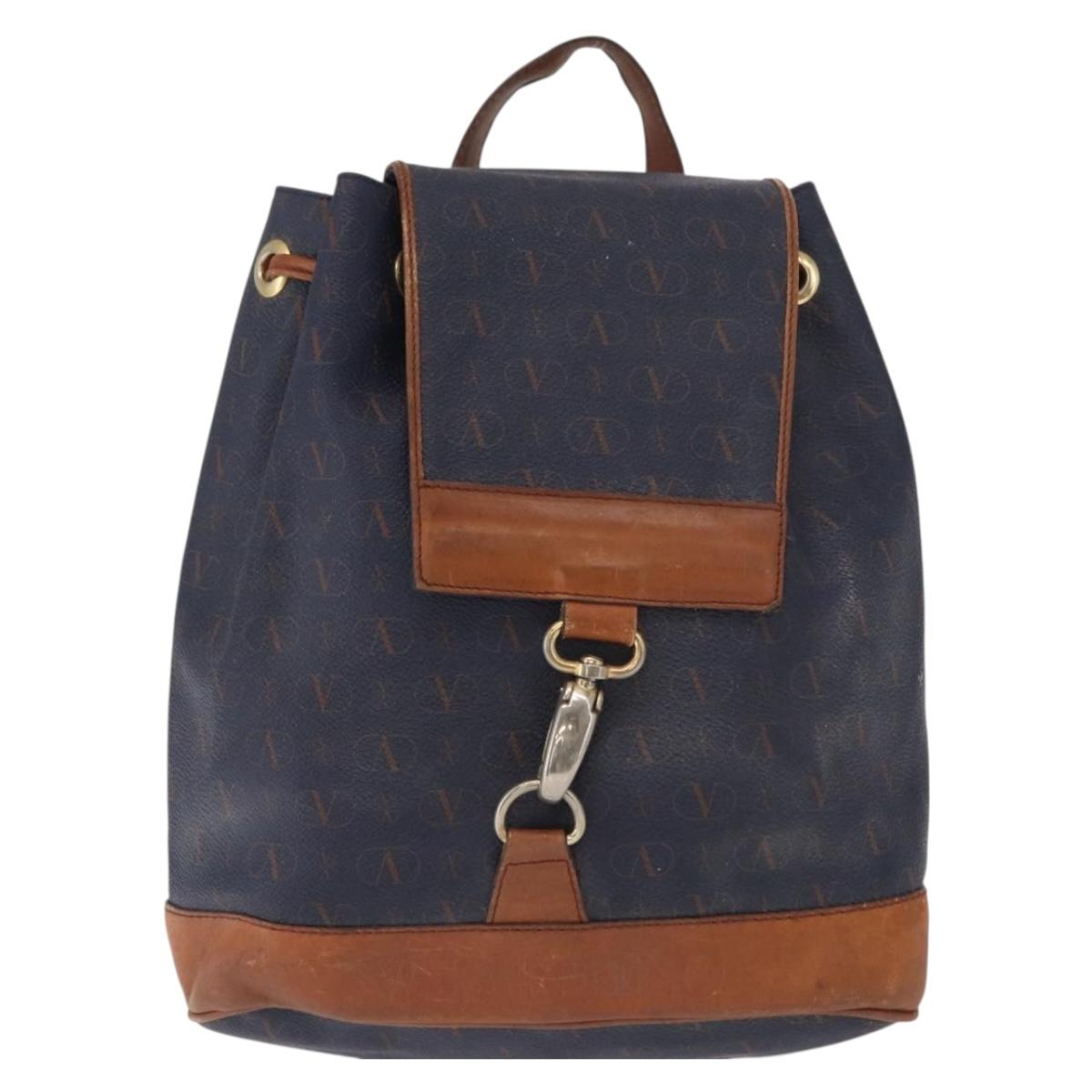 VALENTINO Backpack Leather Navy Gold Auth bs32249