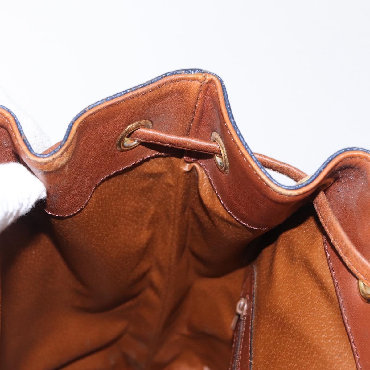 VALENTINO Backpack Leather Navy Gold Auth bs32249