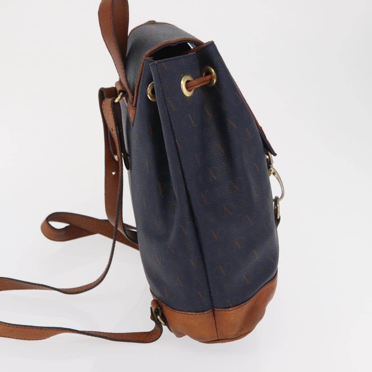 VALENTINO Backpack Leather Navy Gold Auth bs32249