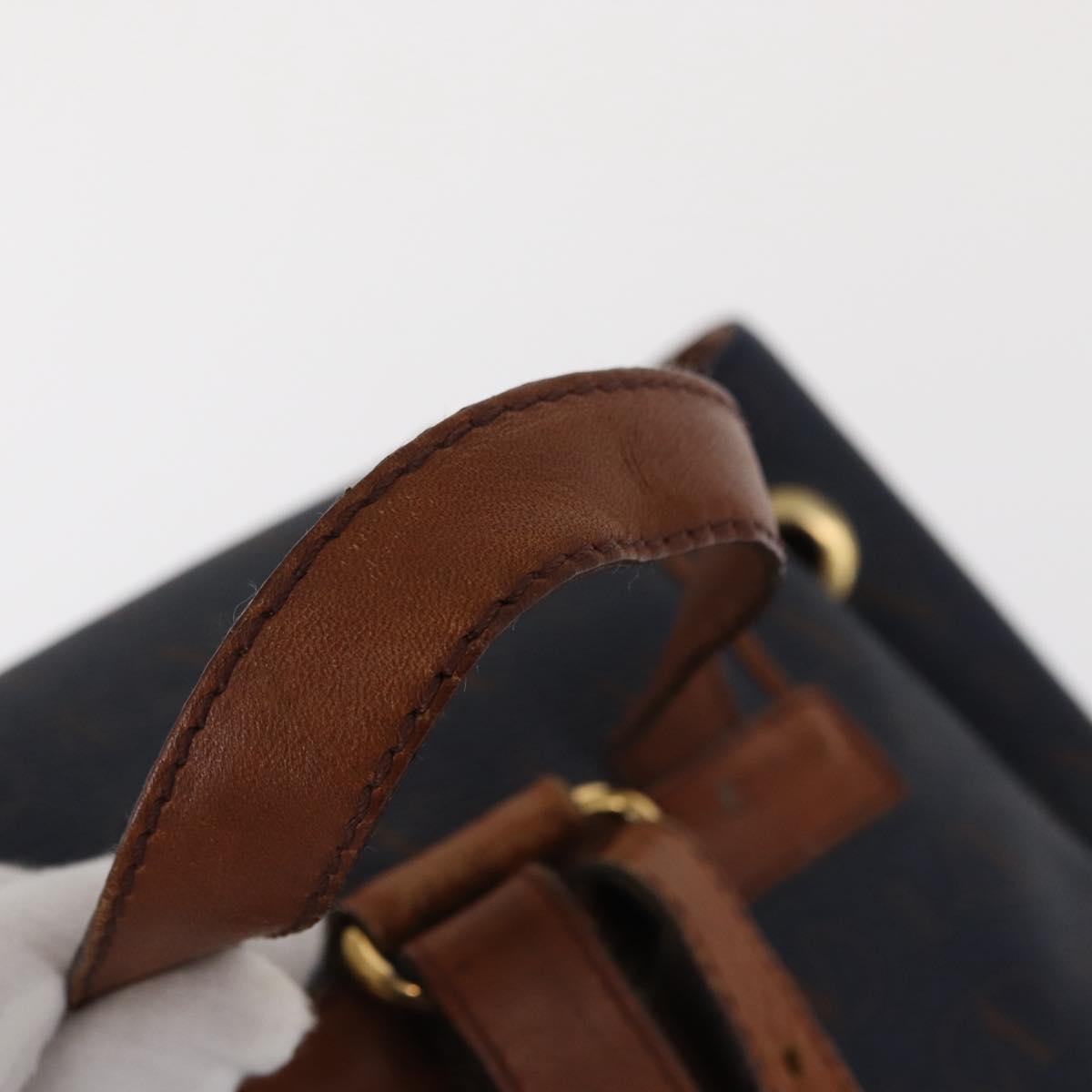 VALENTINO Backpack Leather Navy Gold Auth bs32249