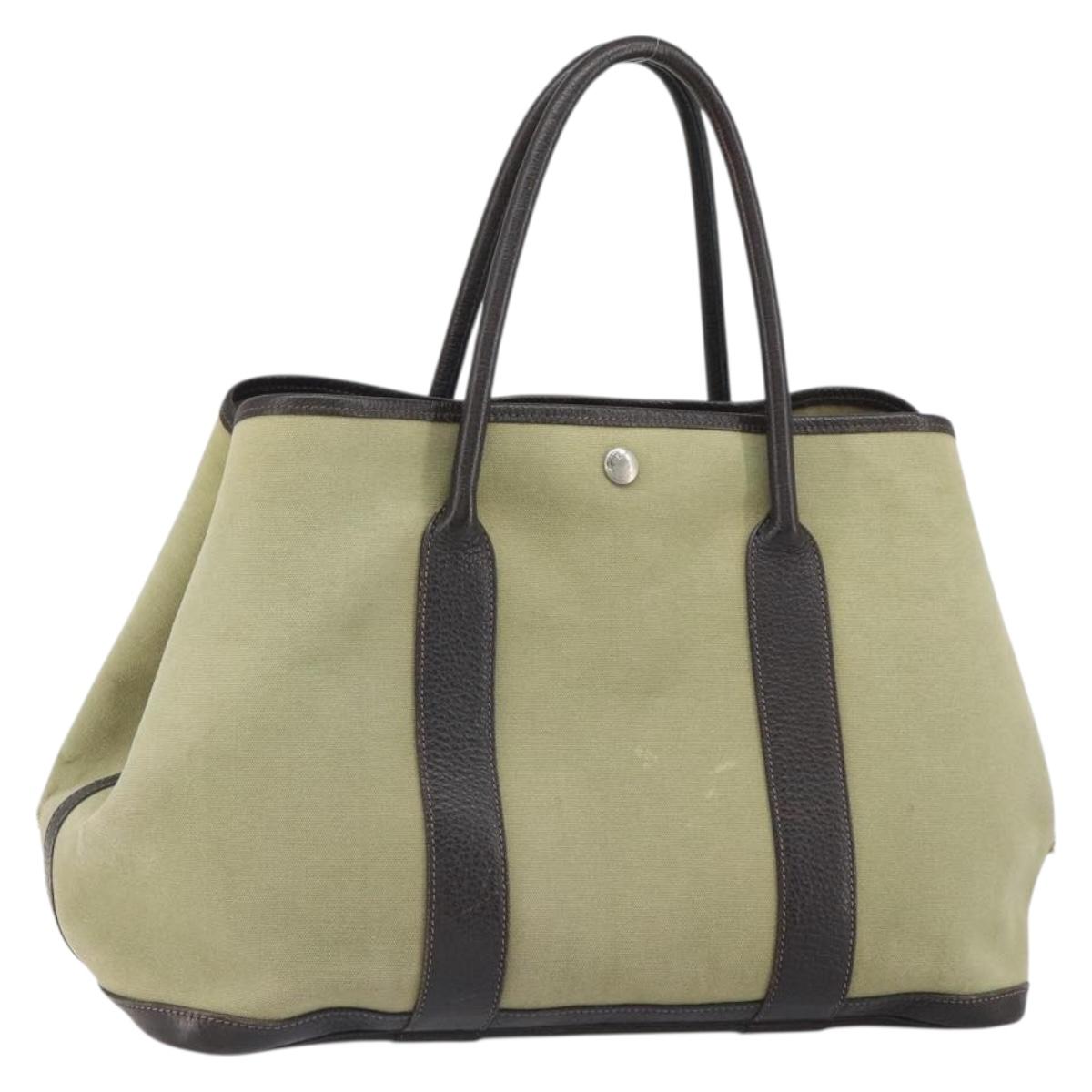 HERMES Garden Party MM Tote Bag Canvas Beige Auth bs32258