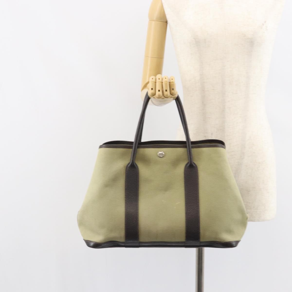 HERMES Garden Party MM Tote Bag Canvas Beige Auth bs32258