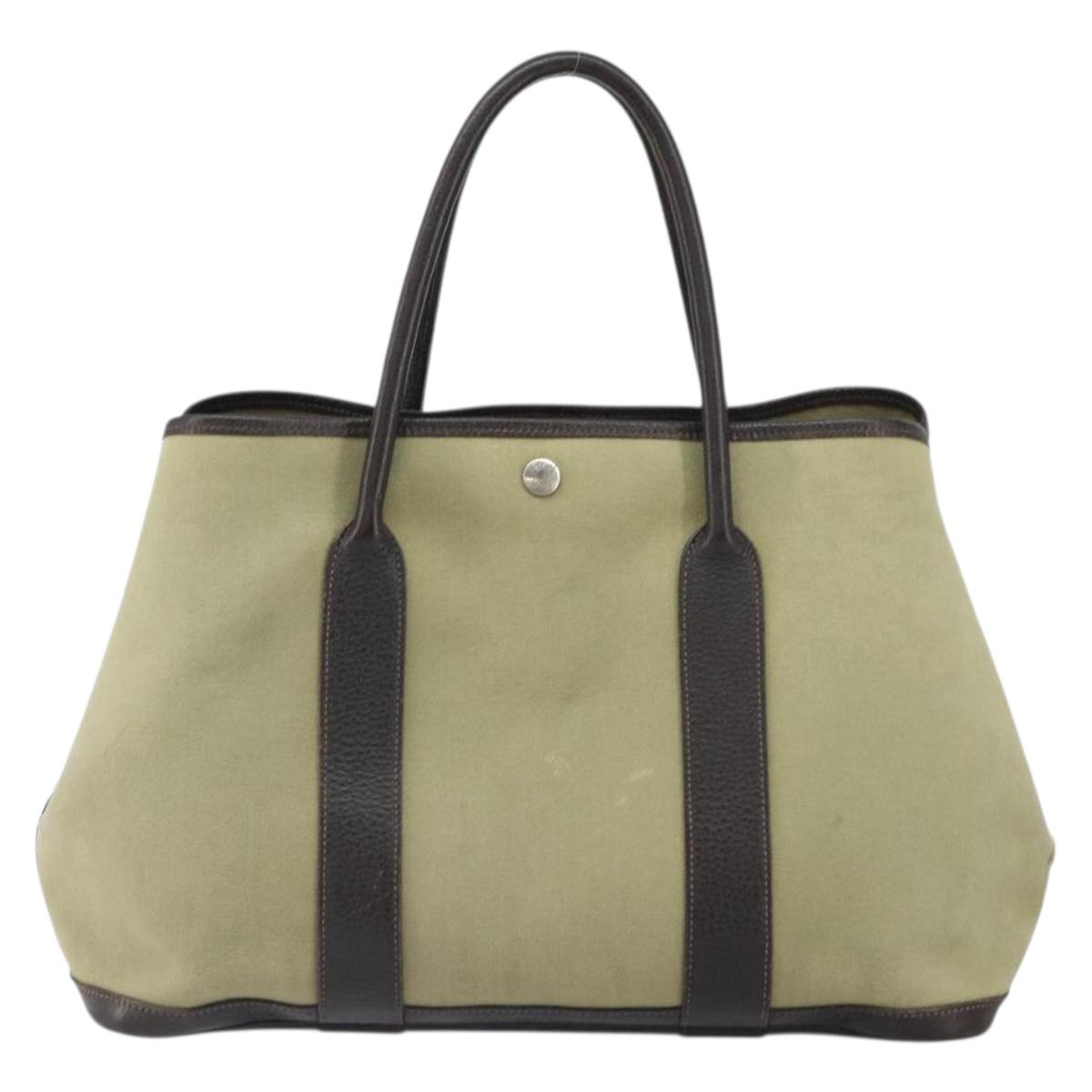 HERMES Garden Party MM Tote Bag Canvas Beige Auth bs32258