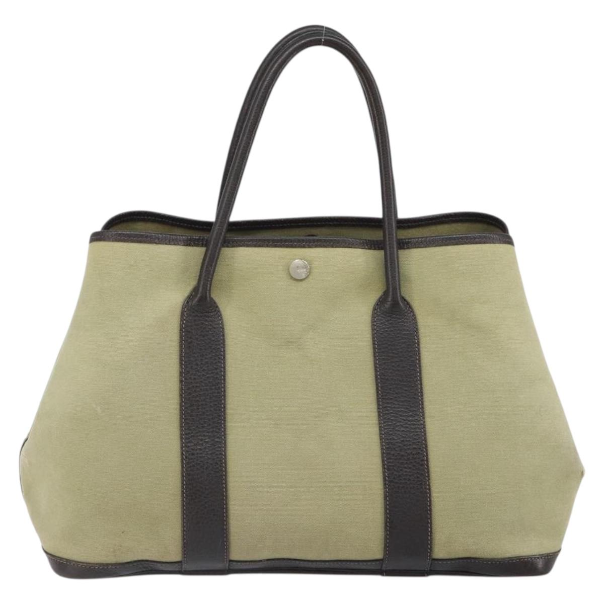 HERMES Garden Party MM Tote Bag Canvas Beige Auth bs32258