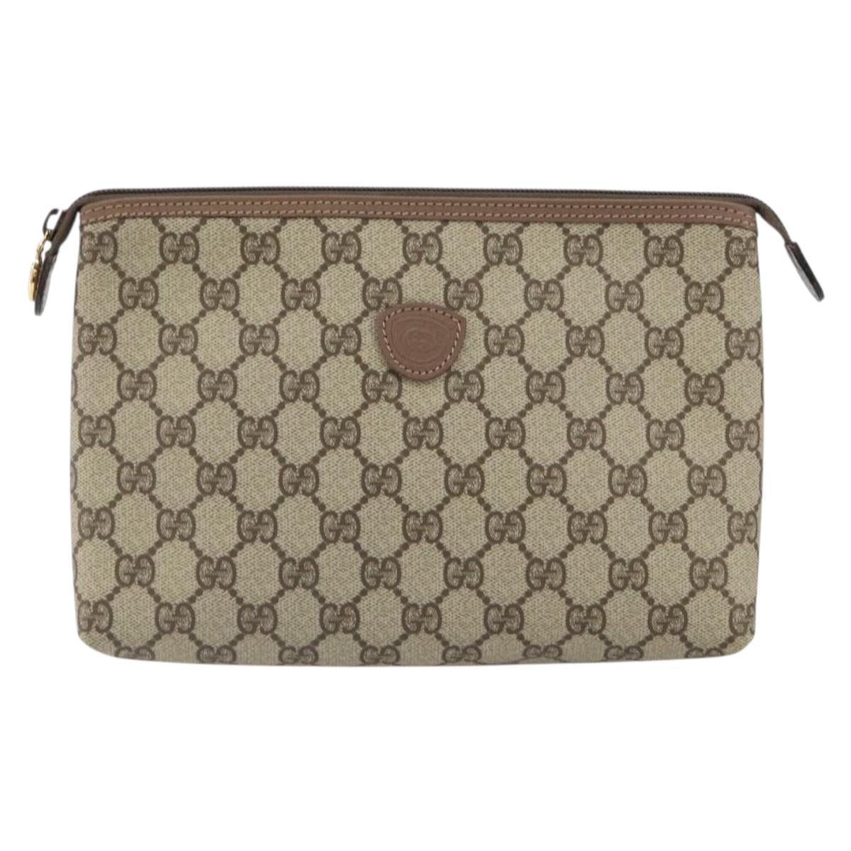 GUCCI GG Supreme Clutch Bag PVC Beige Gold 014 115 6088 Auth bs32272
