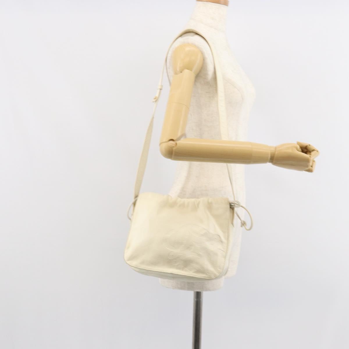 LOEWE Anagram Shoulder Bag Leather White Gold Auth bs32275
